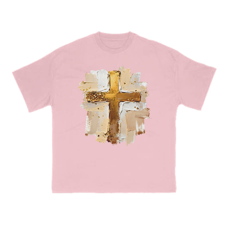 Impasto-style Cross Print T-shirt - Pink - US16-18(2XL) - image 1