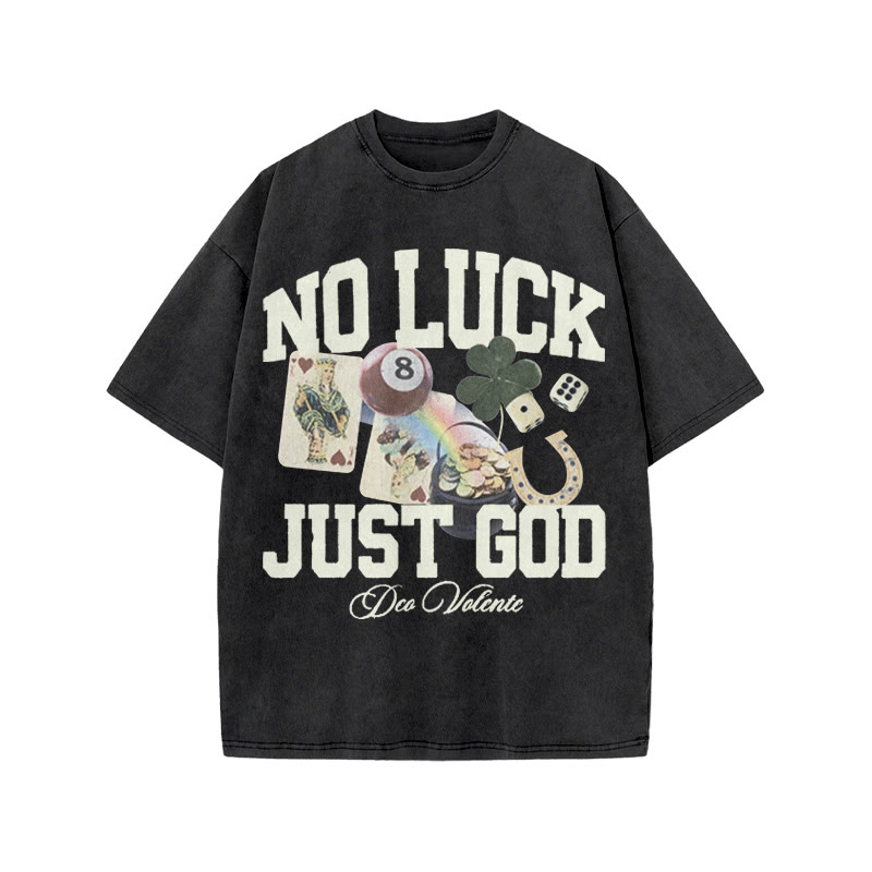 No Luck Just God Print Acid Washed T-shirt - image 2