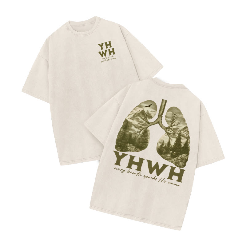 Every Breath Speaks His Name Print Acid Washed T-shirt - Beige - US20-22(3XL) - image 2