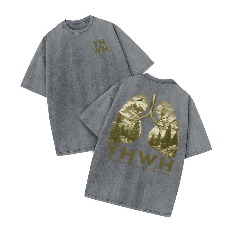 Every Breath Speaks His Name Print Acid Washed T-shirt - Grey - US20-22(3XL) - image 3