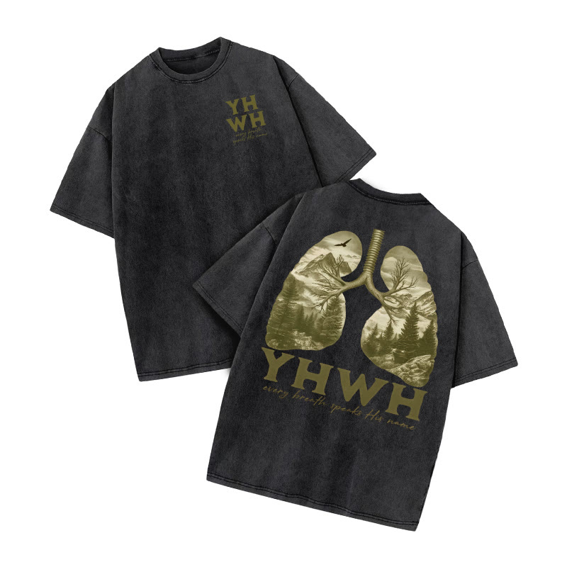 Every Breath Speaks His Name Print Acid Washed T-shirt - Black - US20-22(3XL) - image 1