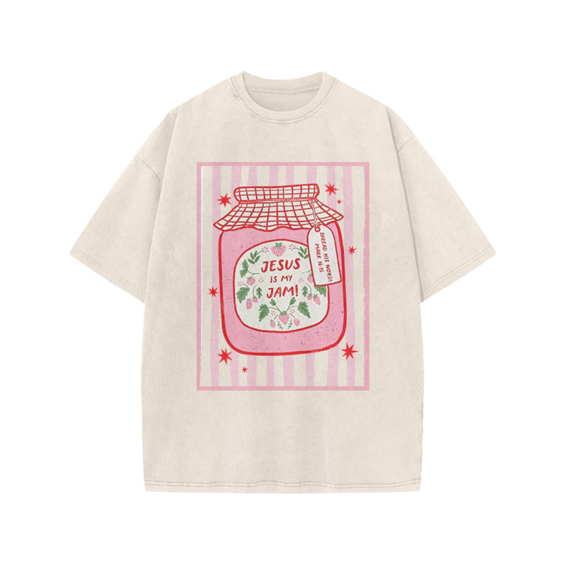 Jesus Is My Jam Spread His Word Mark 16:15 Print Acid Washed T-shirt - Beige - US20-22(3XL) - image 3