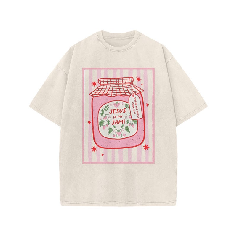 Jesus Is My Jam Spread His Word Mark 16:15 Print Acid Washed T-shirt - Beige - US20-22(3XL) - image 3
