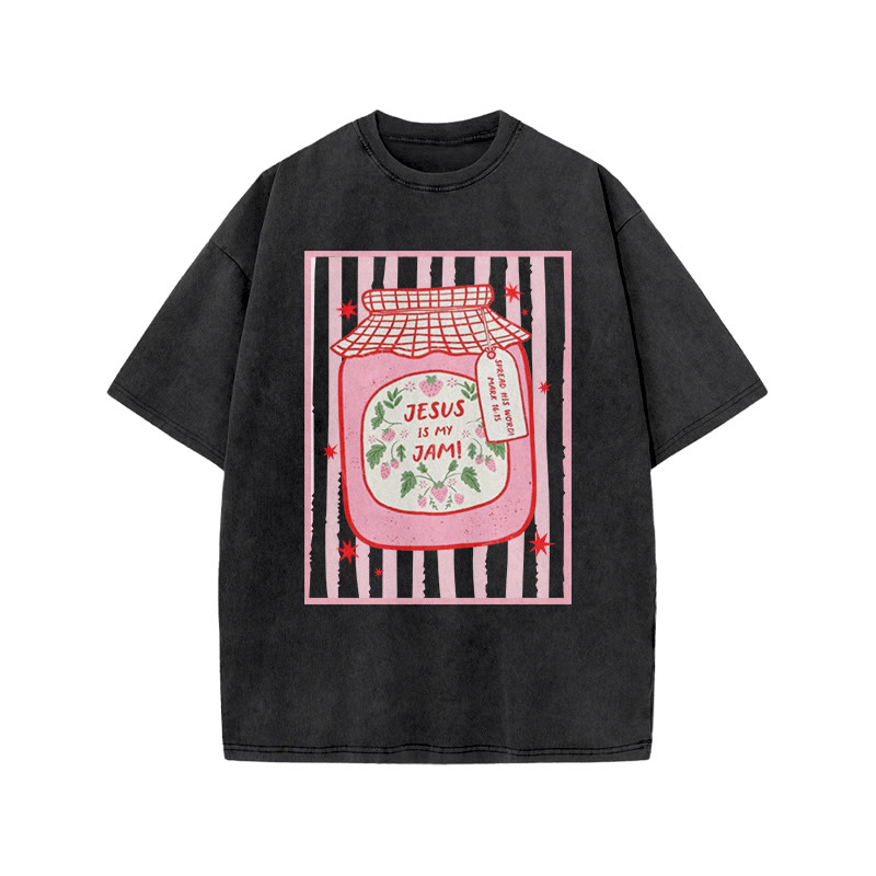 Jesus Is My Jam Spread His Word Mark 16:15 Print Acid Washed T-shirt - Black - US20-22(3XL) - image 2