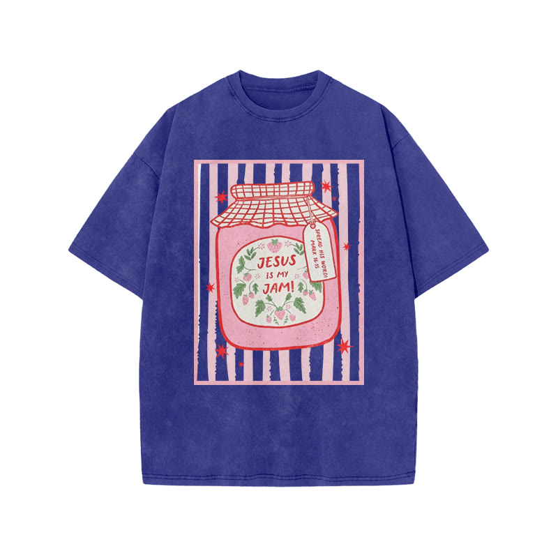 Jesus Is My Jam Spread His Word Mark 16:15 Print Acid Washed T-shirt - Blue - US20-22(3XL) - image 1