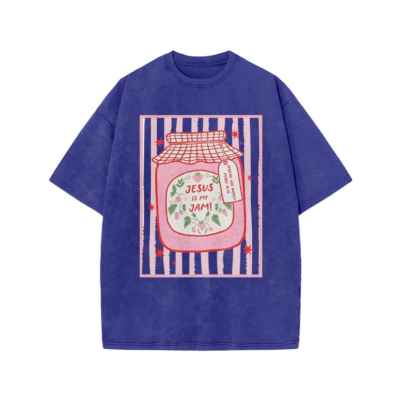 Jesus Is My Jam Spread His Word Mark 16:15 Print Acid Washed T-shirt - Blue - US20-22(3XL) - image 1