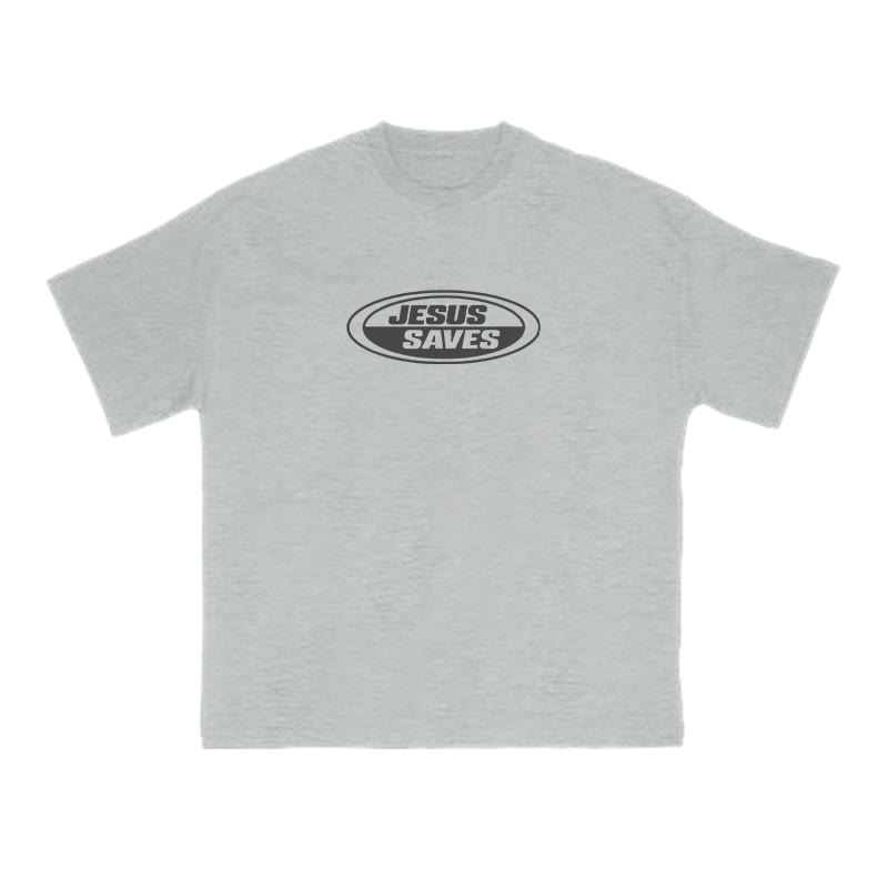 Jesus Saves Vintage Print T-shirt - Grey - US16-18(2XL) - image 3