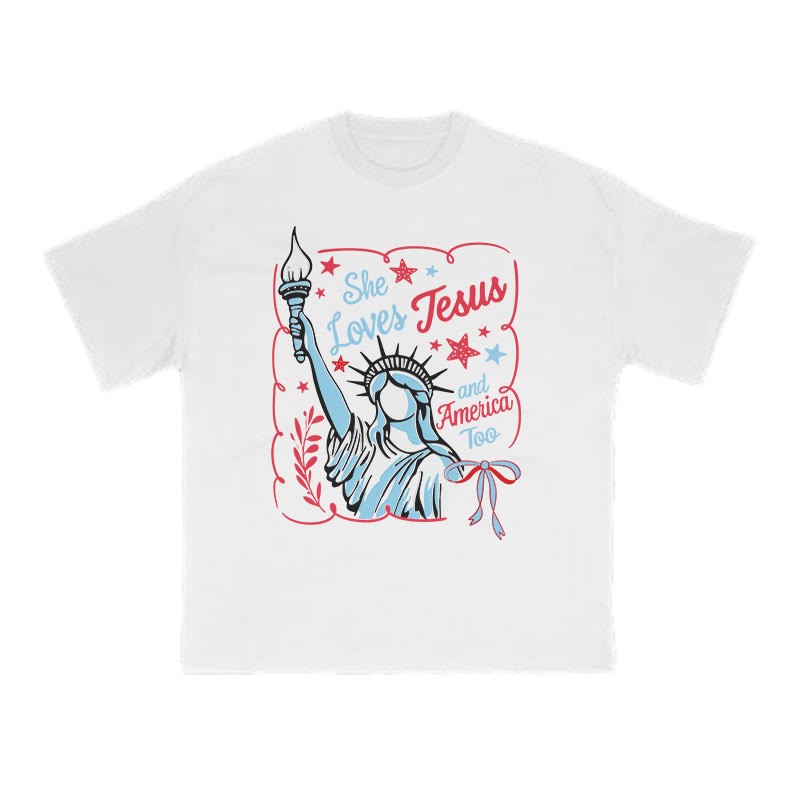 She Loves Jesus Print T-shirt - White - US16-18(2XL) - image 1