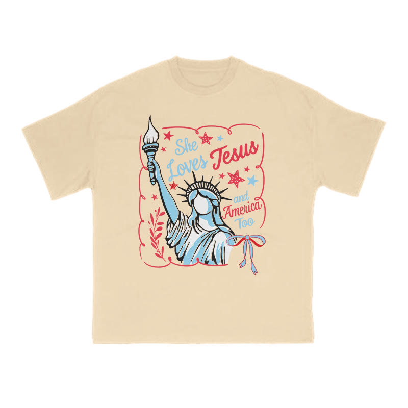 She Loves Jesus Print T-shirt - Apricot - US16-18(2XL) - image 5