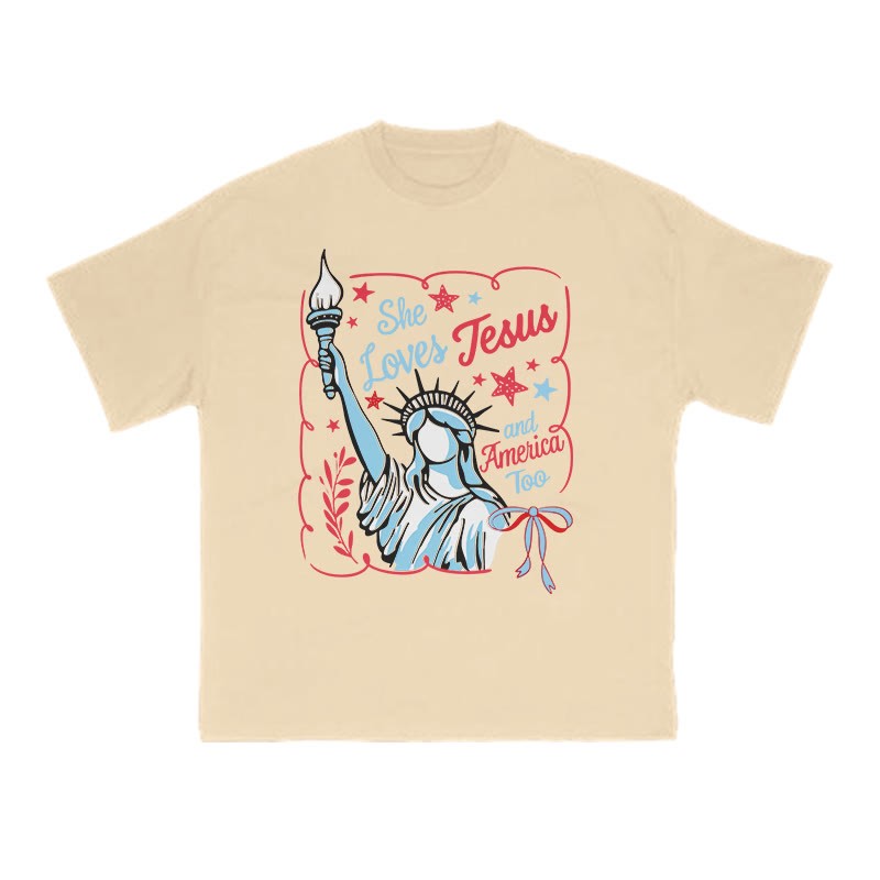 She Loves Jesus Print T-shirt - Apricot - US16-18(2XL) - image 5