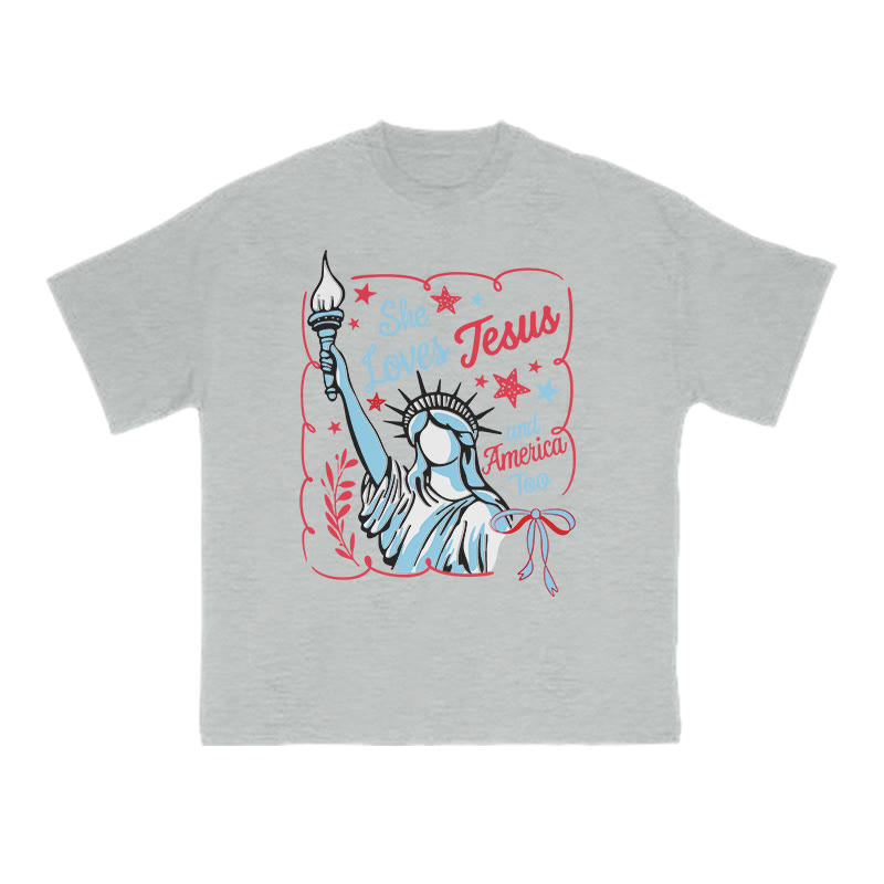 She Loves Jesus Print T-shirt - Grey - US16-18(2XL) - image 3