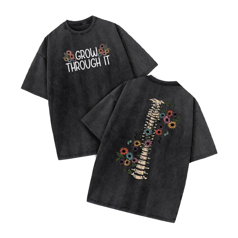 Grow Through It Daisy Print Acid Washed T-shirt - Black - US20-22(3XL) - image 2