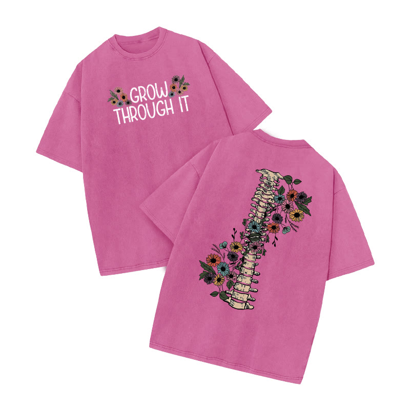 Grow Through It Daisy Print Acid Washed T-shirt - Pink - US20-22(3XL) - image 1