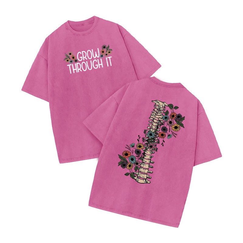 Grow Through It Daisy Print Acid Washed T-shirt - Pink - US20-22(3XL) - image 1