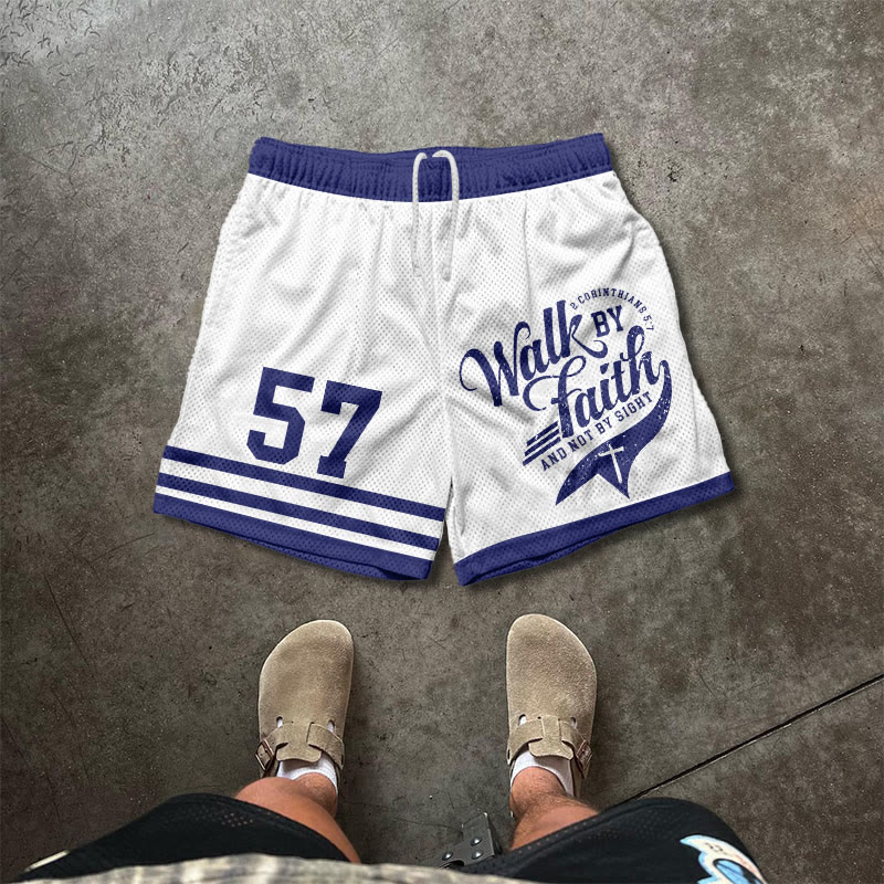 Walk By Faith 2 Corinthians 5:7 Print Mesh Shorts - White - 5XL - image 1
