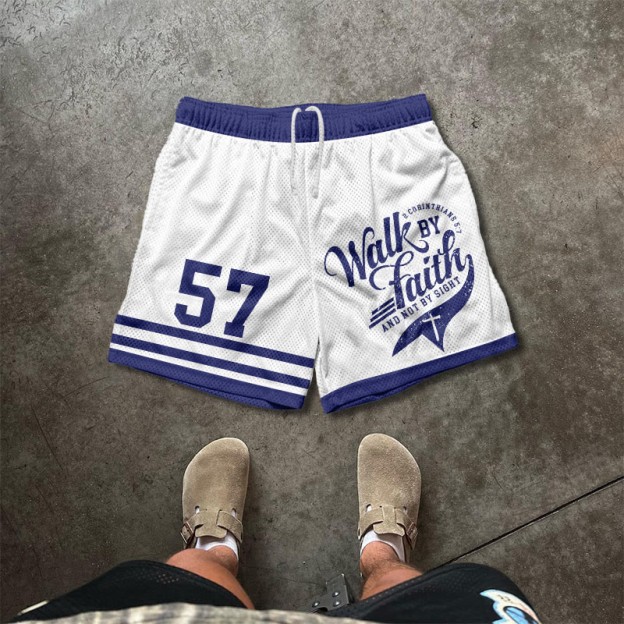Walk By Faith 2 Corinthians 5:7 Print Mesh Shorts - White - 5XL - image 1