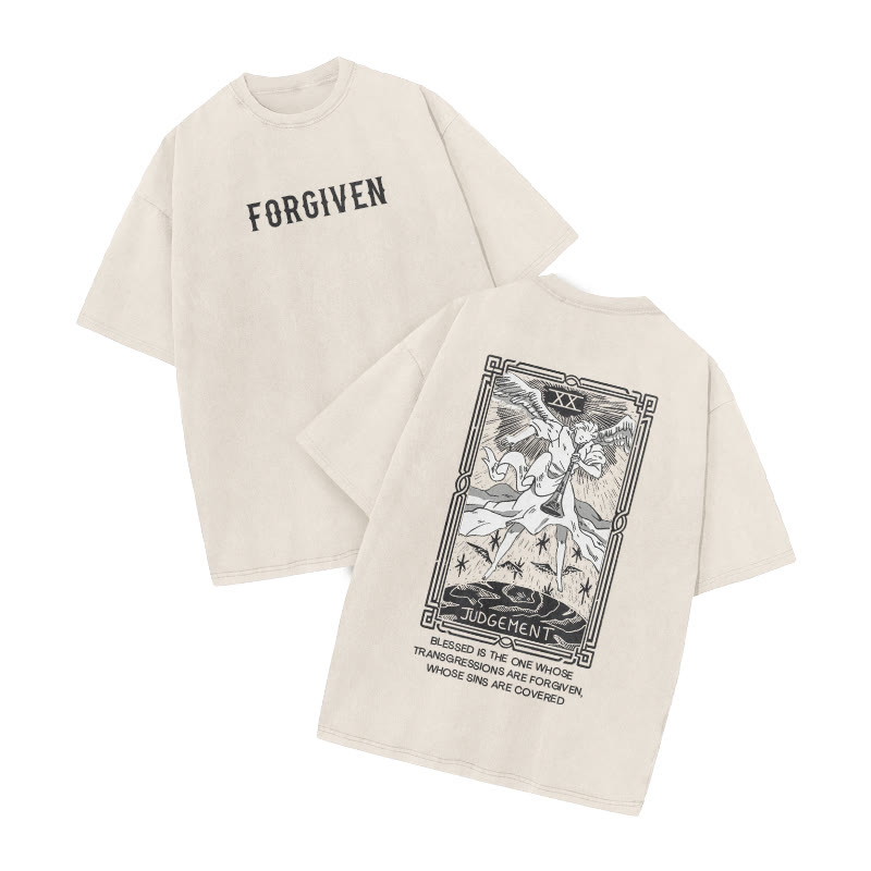 Forgiven Tarot Judgement Print Acid Washed T-shirt - Beige - US20-22(3XL) - image 2
