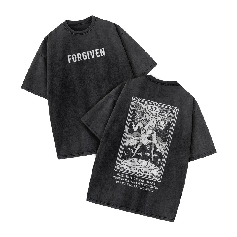 Forgiven Tarot Judgement Print Acid Washed T-shirt - Black - US20-22(3XL) - image 1