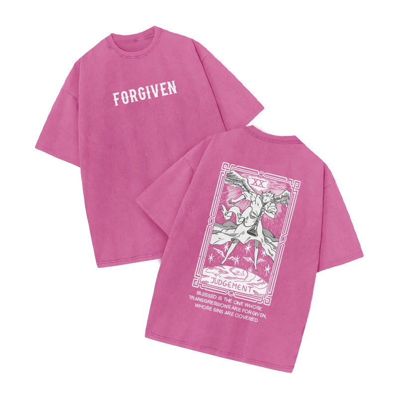 Forgiven Tarot Judgement Print Acid Washed T-shirt - Pink - US20-22(3XL) - image 8