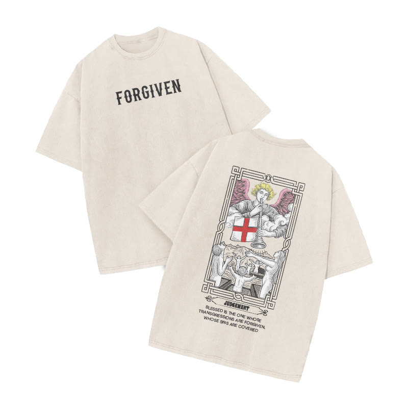 Tarot Judgement Forgiven Print Acid Washed T-shirt - Beige - US20-22(3XL) - image 2