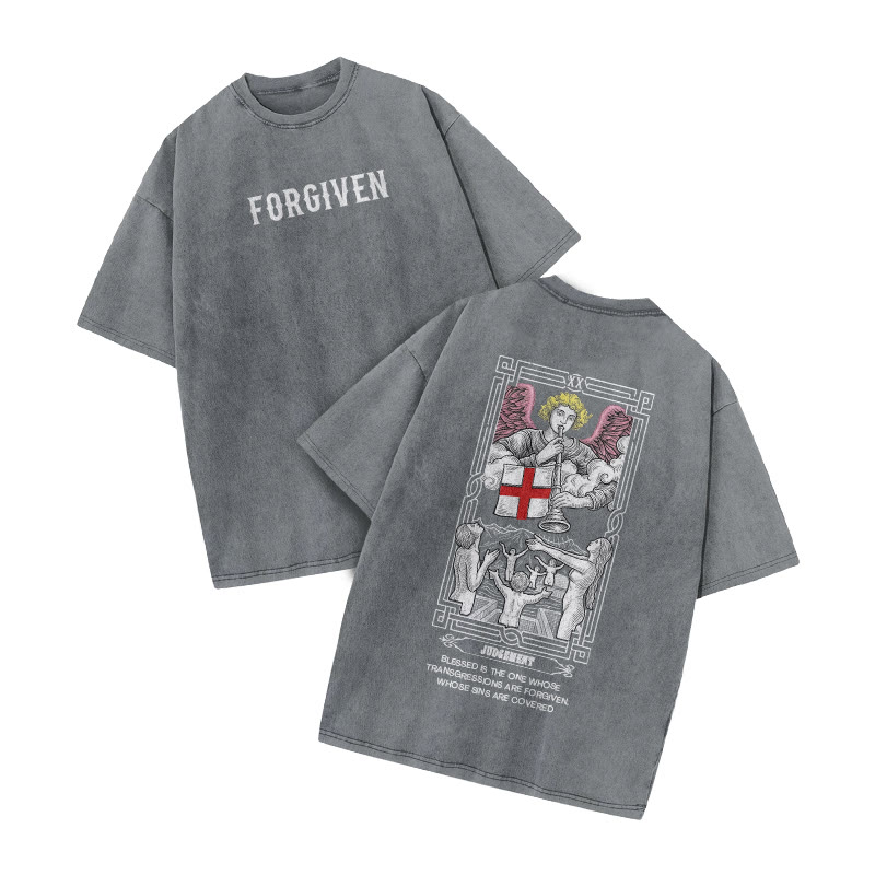 Tarot Judgement Forgiven Print Acid Washed T-shirt - Grey - US20-22(3XL) - image 3