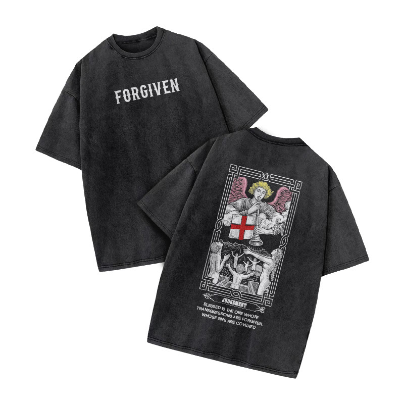 Tarot Judgement Forgiven Print Acid Washed T-shirt - Black - US20-22(3XL) - image 1