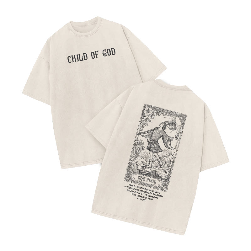 Child Of God Tarot The Fool Print Acid Washed T-shirt - Beige - US20-22(3XL) - image 2