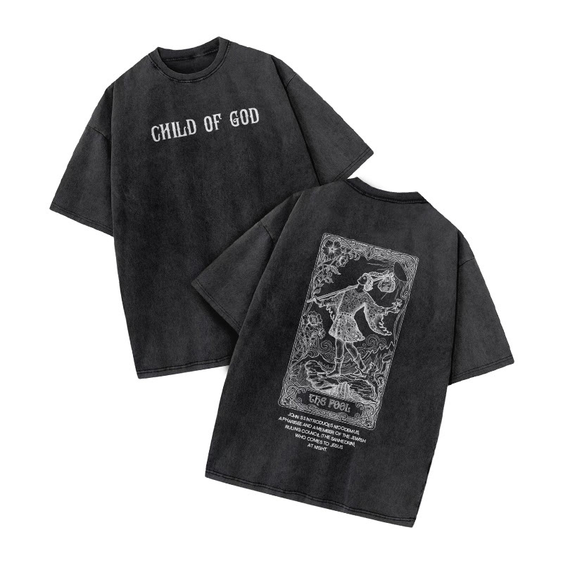 Child Of God Tarot The Fool Print Acid Washed T-shirt - Black - US20-22(3XL) - image 1