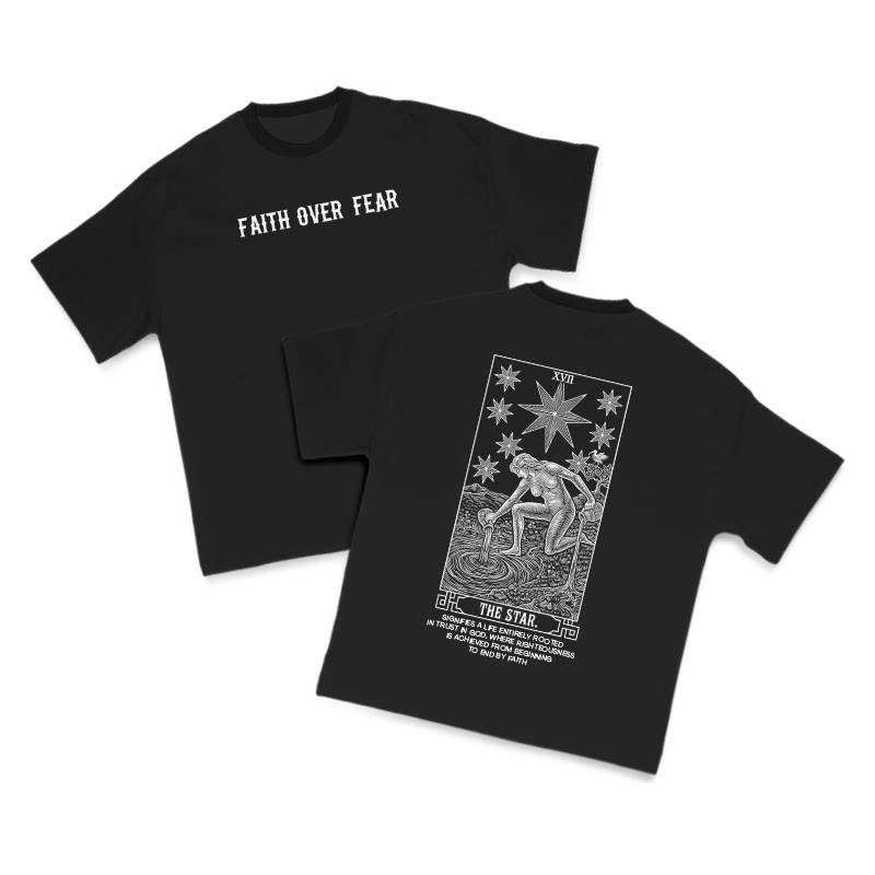 Faith Over Fear Tarot The Star Print T-shirt - Black - US16-18(2XL) - image 1