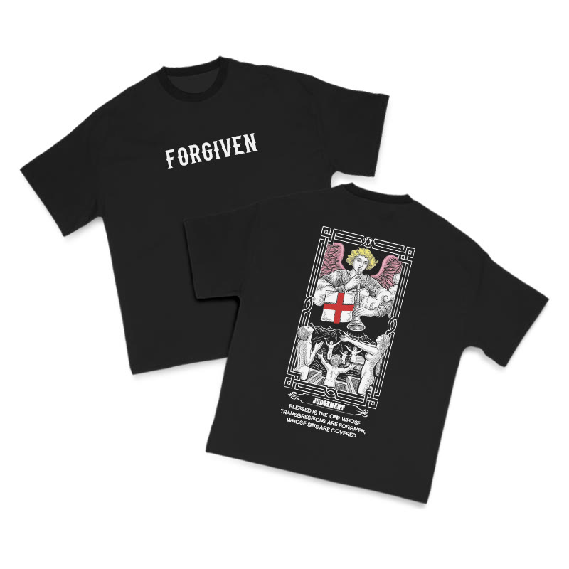 Tarot Judgement Forgiven Print T-shirt - Black - US16-18(2XL) - image 1