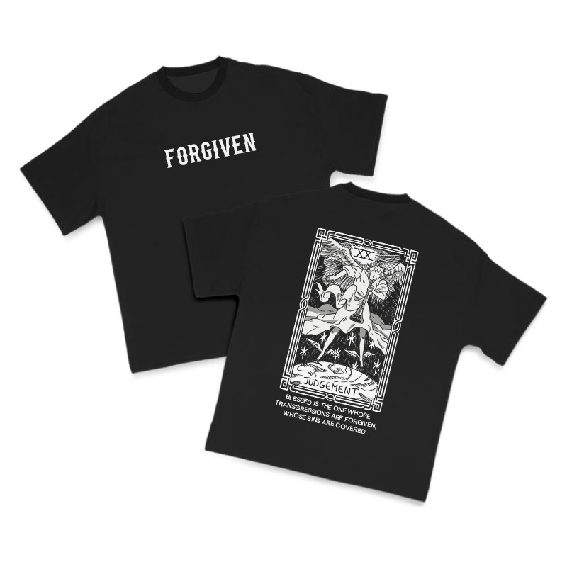 Forgiven Tarot Judgement Print T-shirt - Black - US16-18(2XL) - image 1