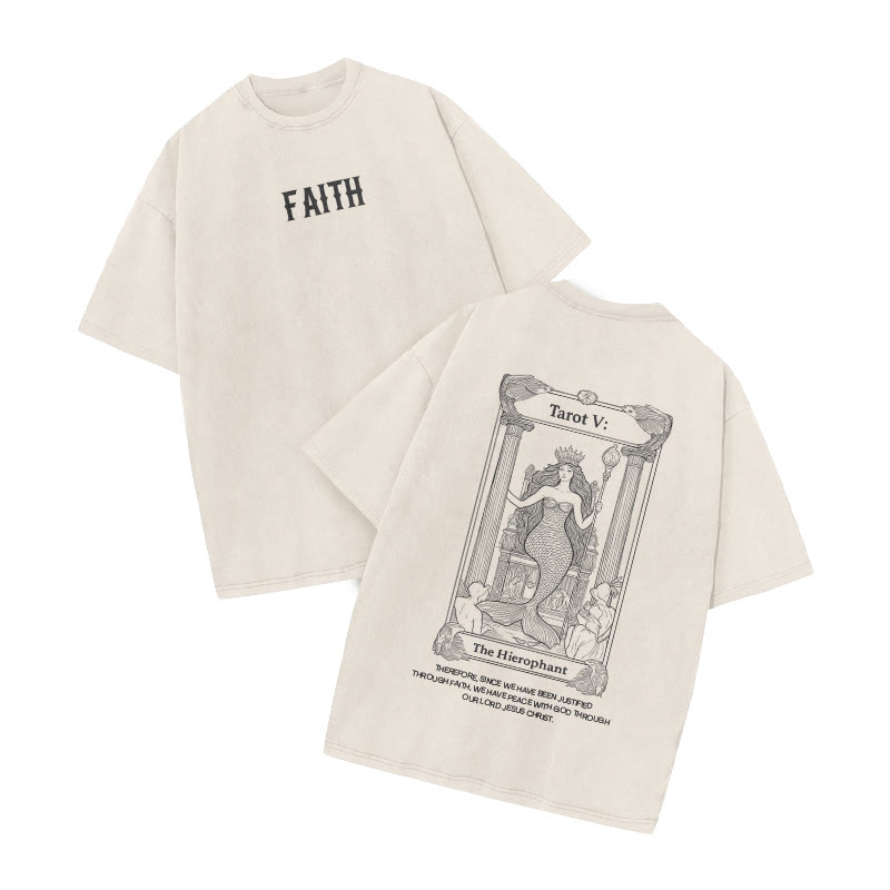 Faith Tarot The Hierophant Print Acid Washed T-shirt - Beige - US20-22(3XL) - image 2