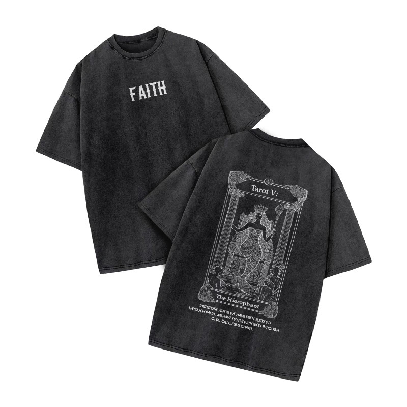 Faith Tarot The Hierophant Print Acid Washed T-shirt - Black - US20-22(3XL) - image 1