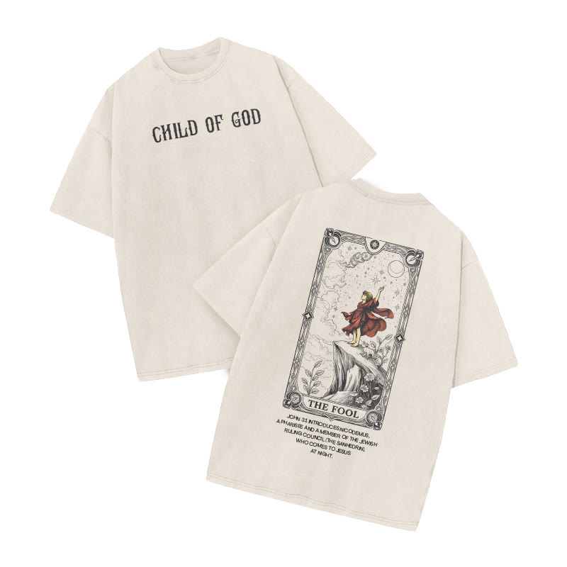 Child Of God Tarot 0 The Fool Print Acid Washed T-shirt - Beige - US20-22(3XL) - image 2