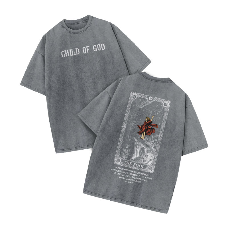 Child Of God Tarot 0 The Fool Print Acid Washed T-shirt - Grey - US20-22(3XL) - image 4