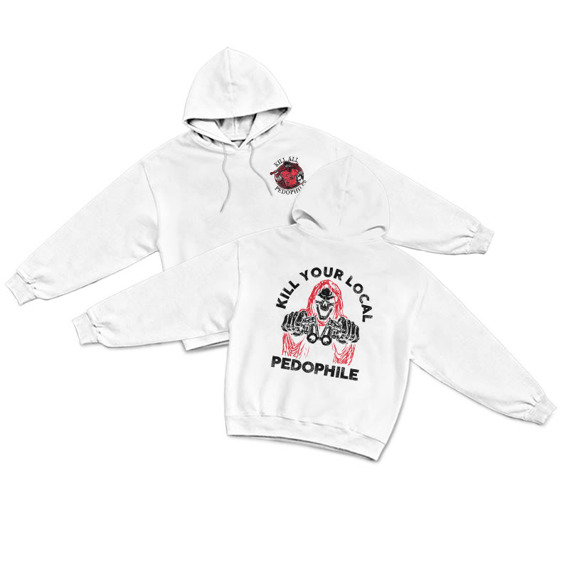 Kill Your Local Pedophile Print Hoodie - White - US16-18(2XL) - image 2