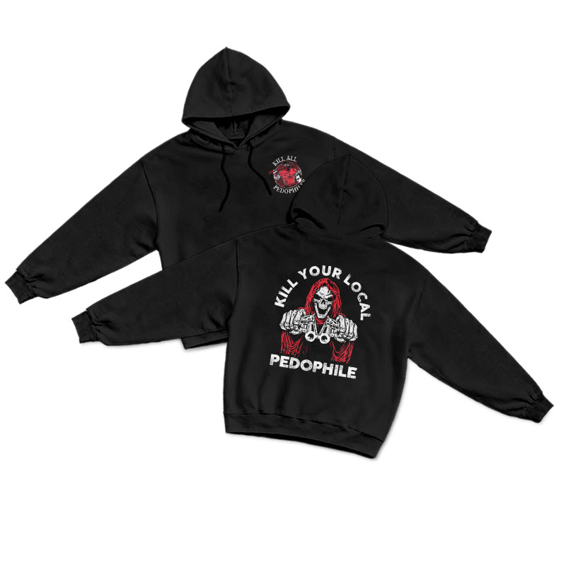 Kill Your Local Pedophile Print Hoodie - Black - US16-18(2XL) - image 1