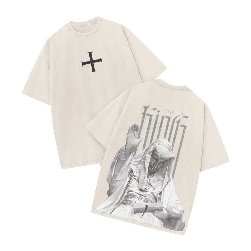 The King Cross Print Acid Washed T-shirt - Beige - US20-22(3XL) - image 2