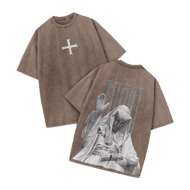 The King Cross Print Acid Washed T-shirt - Coffee - US20-22(3XL) - image 4