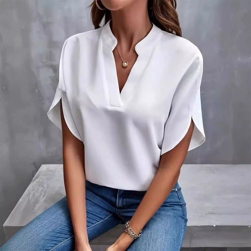 Elegant Solid Tulip Hlaf-sleeves V-neck Blouse - White - 2XL - image 2