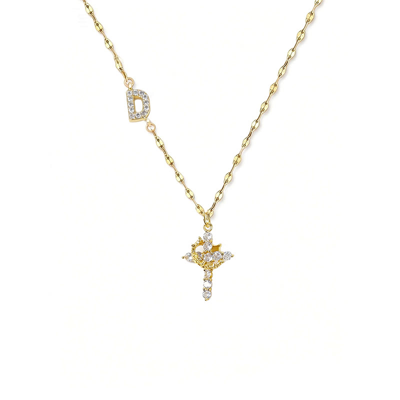 Rhinestone Letter Cross Pendant Necklace - D - one size - image 8