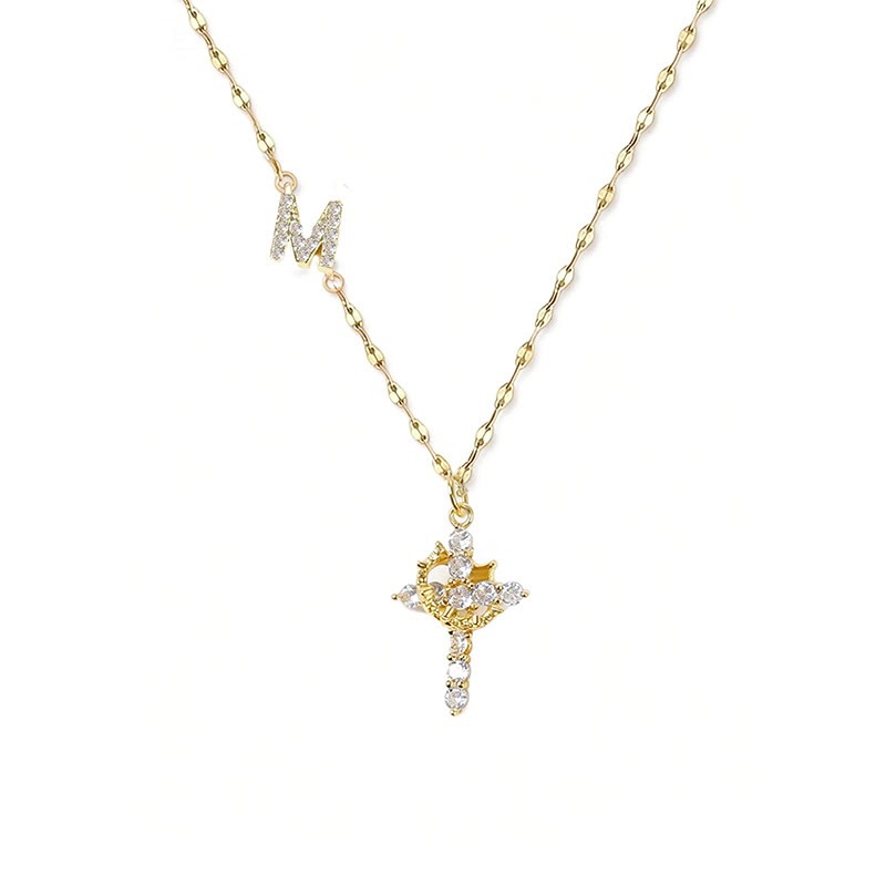 Rhinestone Letter Cross Pendant Necklace - M - one size - image 17