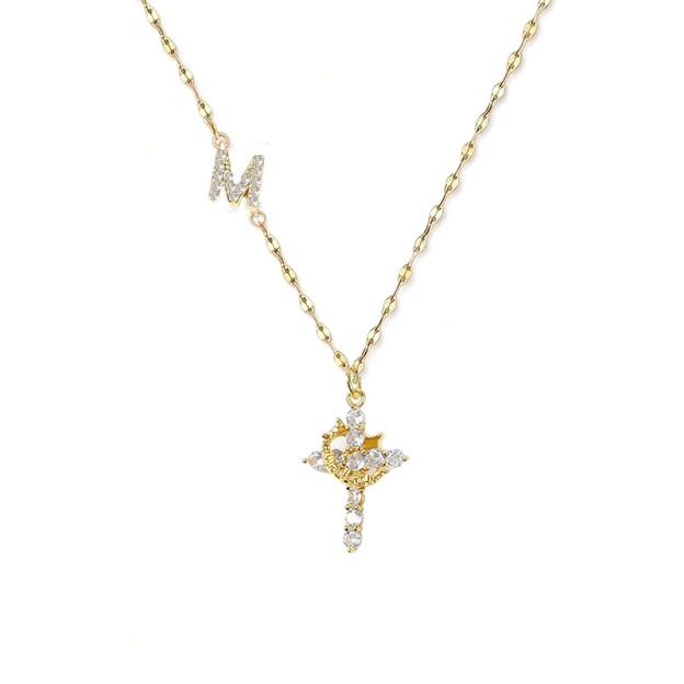 Rhinestone Letter Cross Pendant Necklace - M - one size - image 17