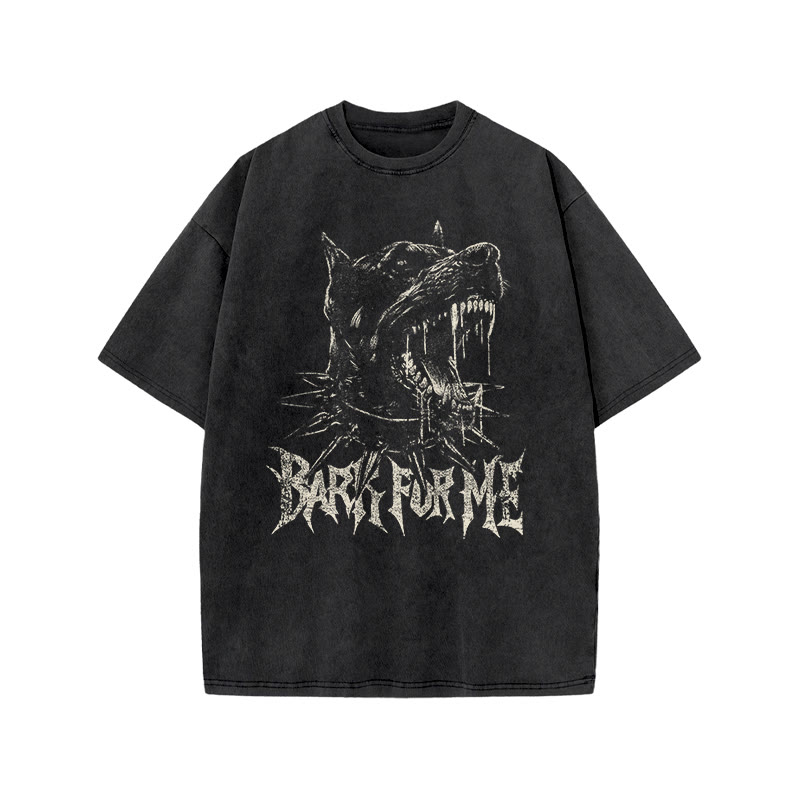 Roaring Mastiff Bark For Me Print Acid Washed T-shirt - Black - US20-22(3XL) - image 1