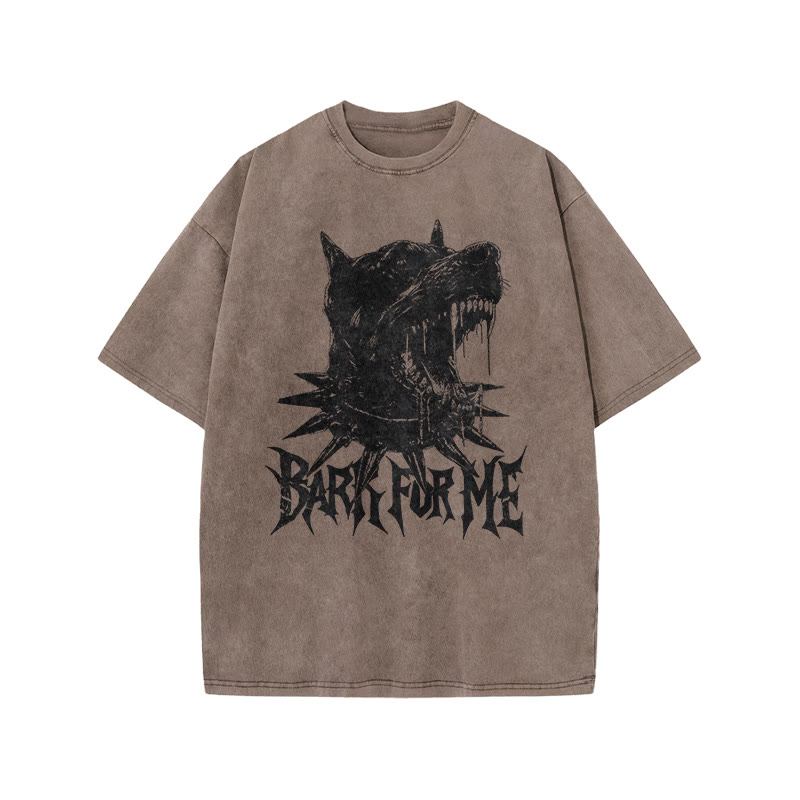 Roaring Mastiff Bark For Me Print Acid Washed T-shirt - Coffee - US20-22(3XL) - image 4