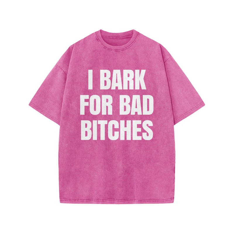 I BARK FOR BAD BITCHES print Acid Washed T-shirt - Pink - US20-22(3XL) - image 9