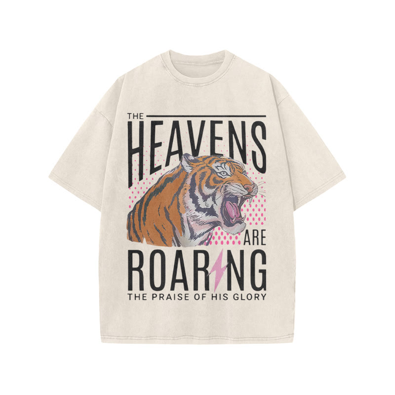 The Heavens Are Roaring The Praise Of His Glory Print Acid Washed T-shirt - Beige - US20-22(3XL) - image 2