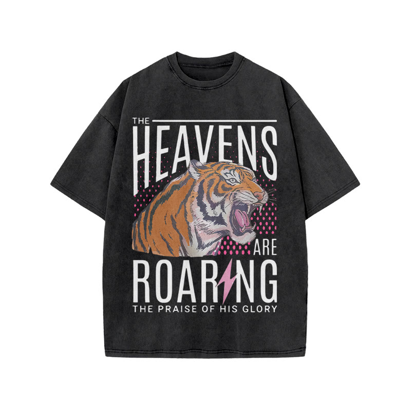 The Heavens Are Roaring The Praise Of His Glory Print Acid Washed T-shirt - Black - US20-22(3XL) - image 1