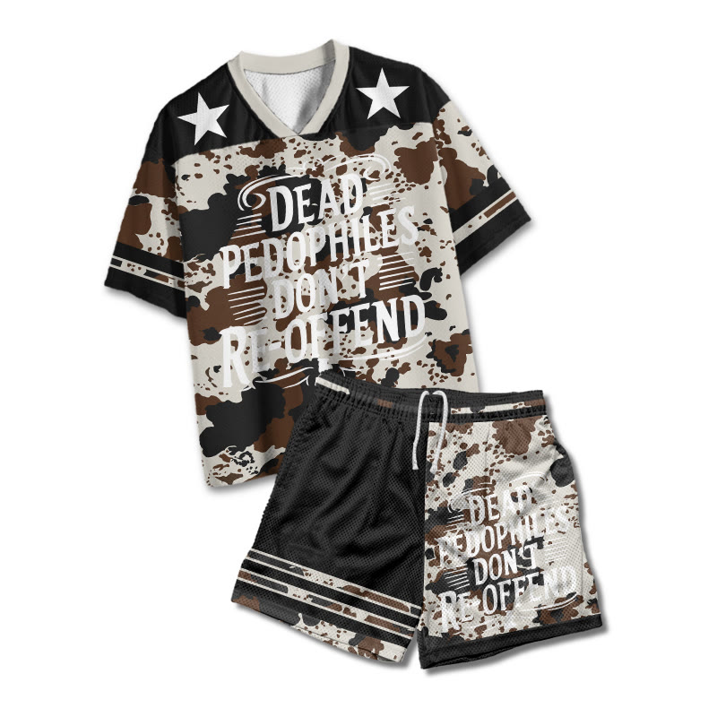 Dead Pedophiles Don't Re-offend Western Cow Print Mesh T-shirt Set - Coffee - 4XL - image 1