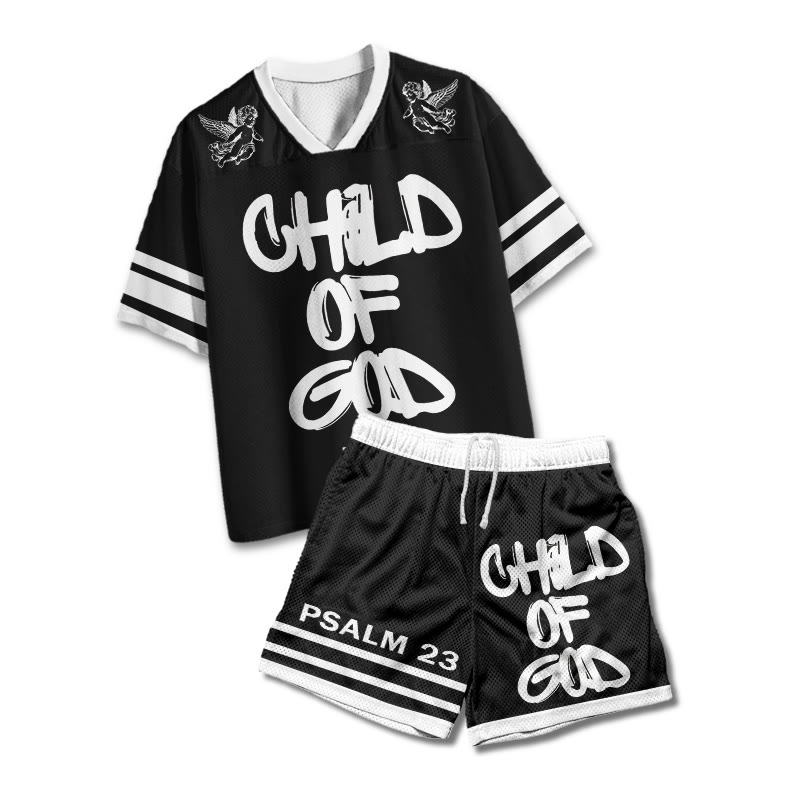 Child Of God Print Mesh T-shirt Set - Black - 4XL - image 1